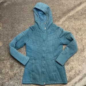 Women's Blue Quilted Hooded Jacket